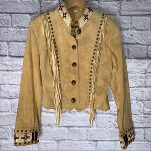 Scully Studded Suede Leather Fringe Beaded West